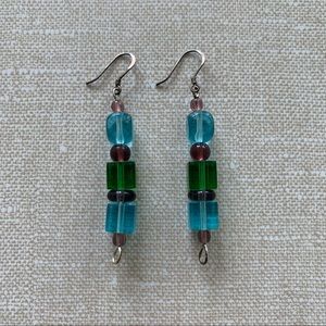 🌷3 for$25🌷Handmade Blue Green Purple Glass Bead Sterling Silver Earrings